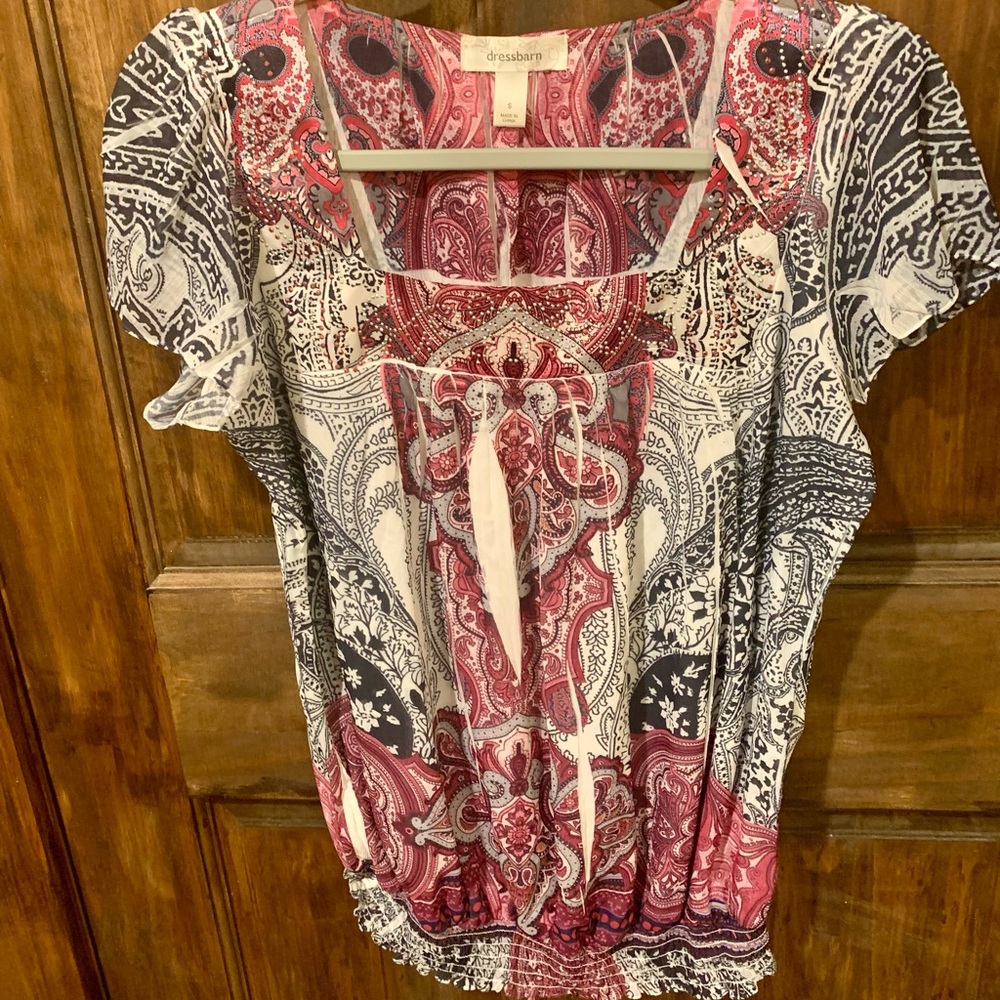 Dress Barn Pink and Black Flutter Sleeve Blouse